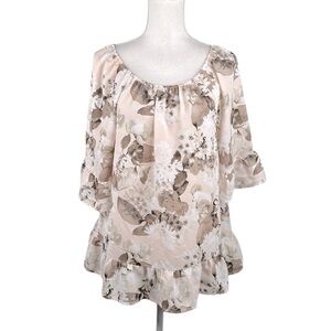 Elle Floral Romantic Boho Flowy 3/4 Sleeve Top Size Large